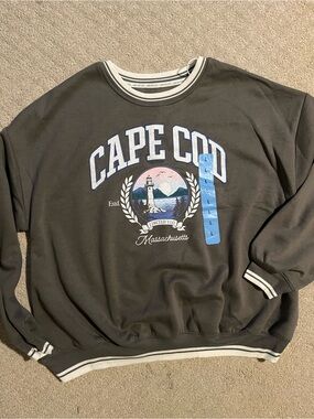 Cape Cod Graphic Crewneck Sweater in Charcoal Large NEW